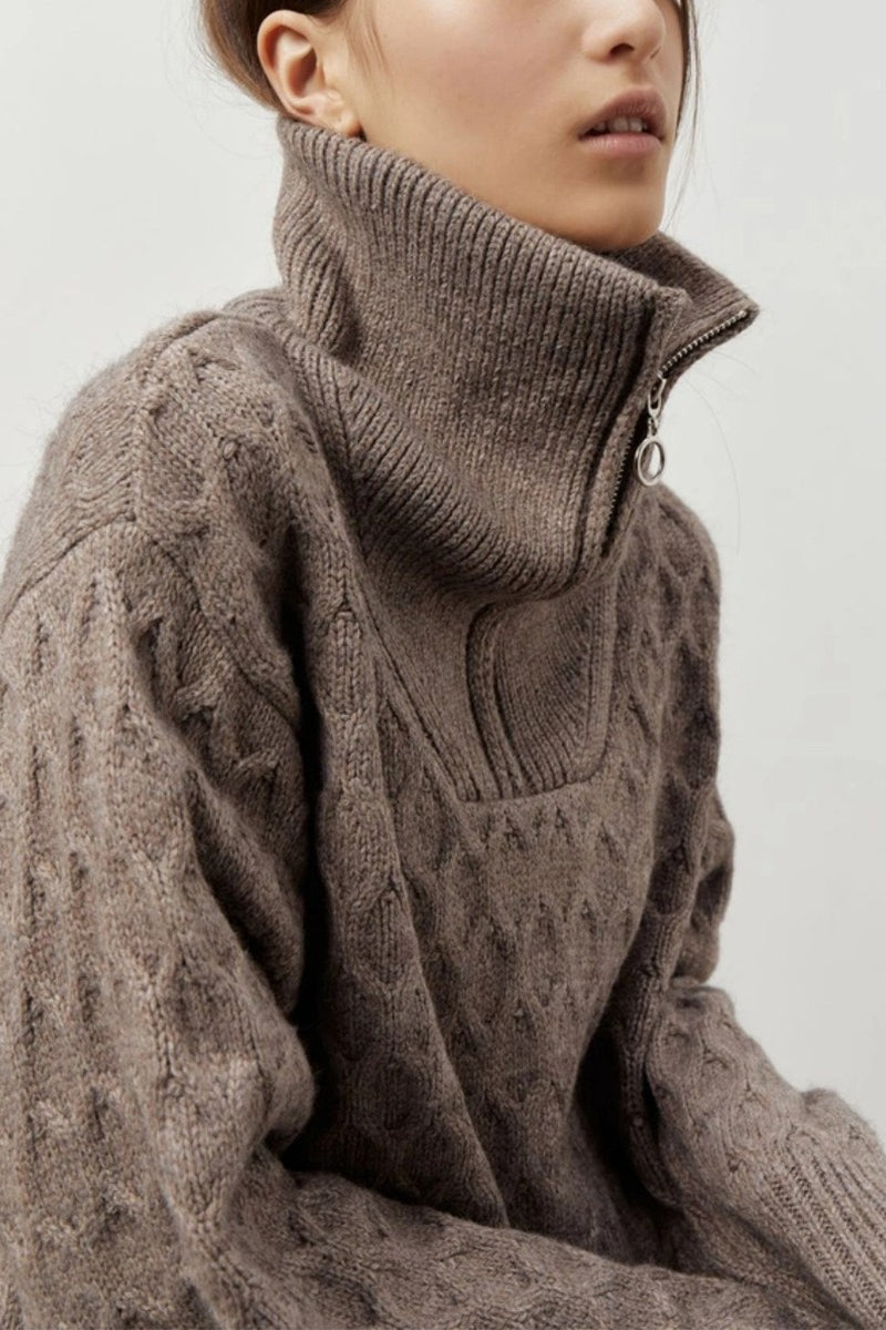 Thick Knit Turtleneck Half-zip Sweater