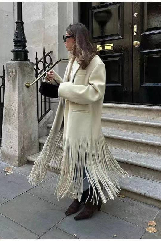 Color Fringe Long Blazer Coat