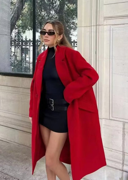 Scarlet Elegance Double-breasted Overcoat