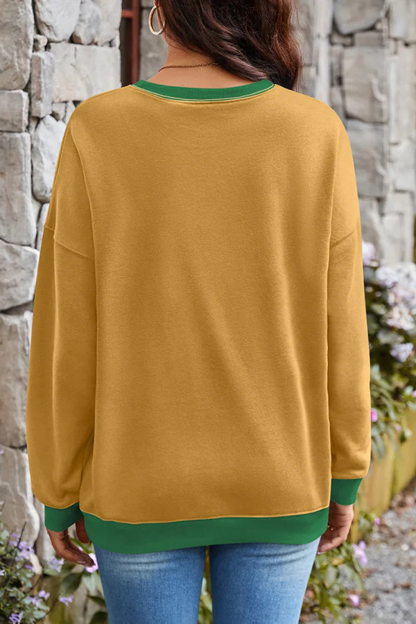 Fashionable Contrasting Color Loose Long-sleeved Sweatshirt