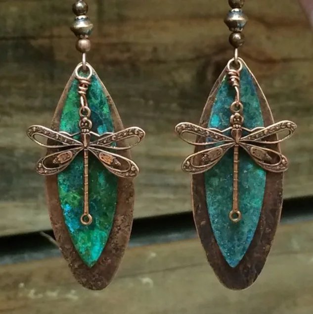 Vintage Dragonfly Stone Earrings