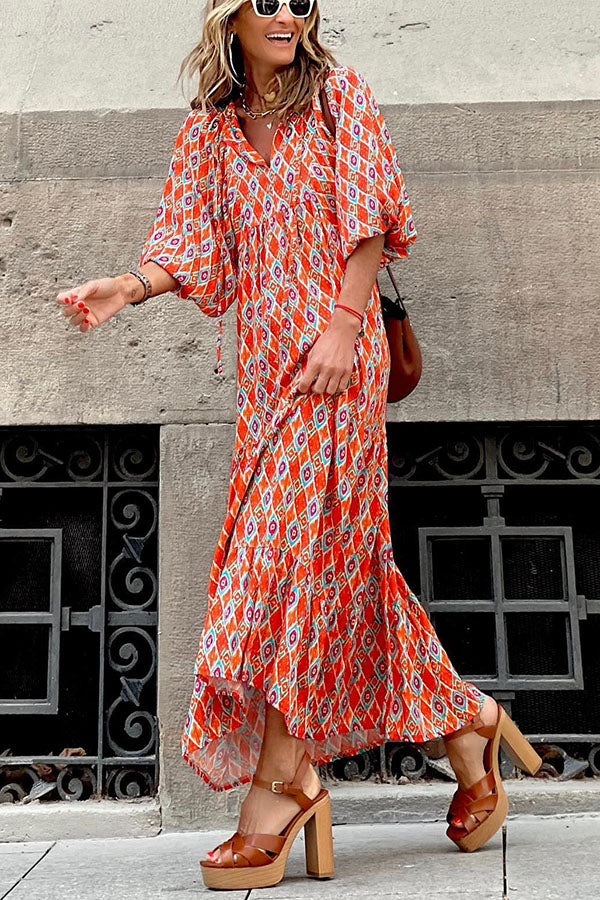 Fashionable Street Picnic Bubble Sleeve Layered Party Midi Dress