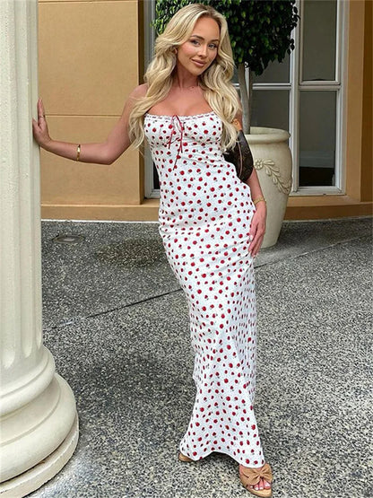 Ruffled Backless Halter Dresses Female Lace High Waist Spaghetti Patchwork Party Dress Summer Maxi Dress New