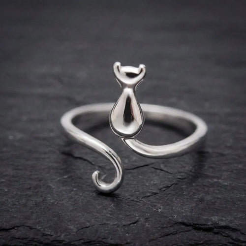 925 Sterling Silver Adjustable Kitten Ring