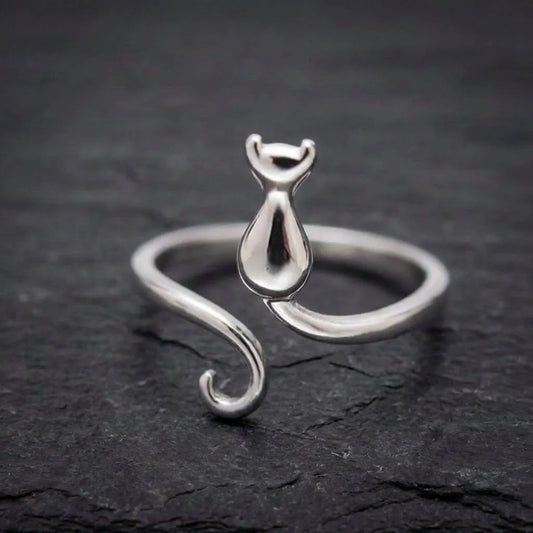 925 Sterling Silver Adjustable Kitten Ring