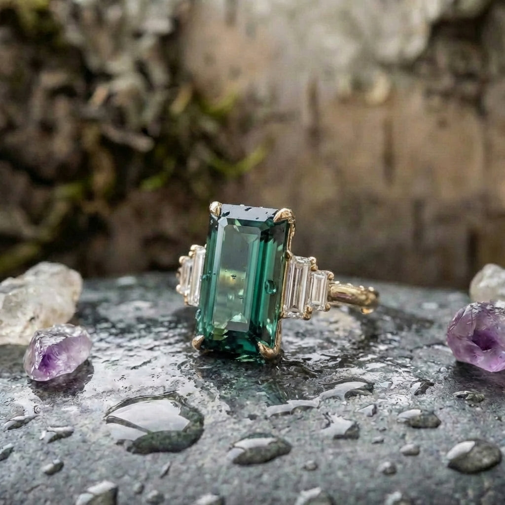 Vintage Turquoise Cubic Glass Ring