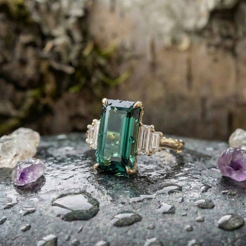 Vintage Turquoise Cubic Glass Ring