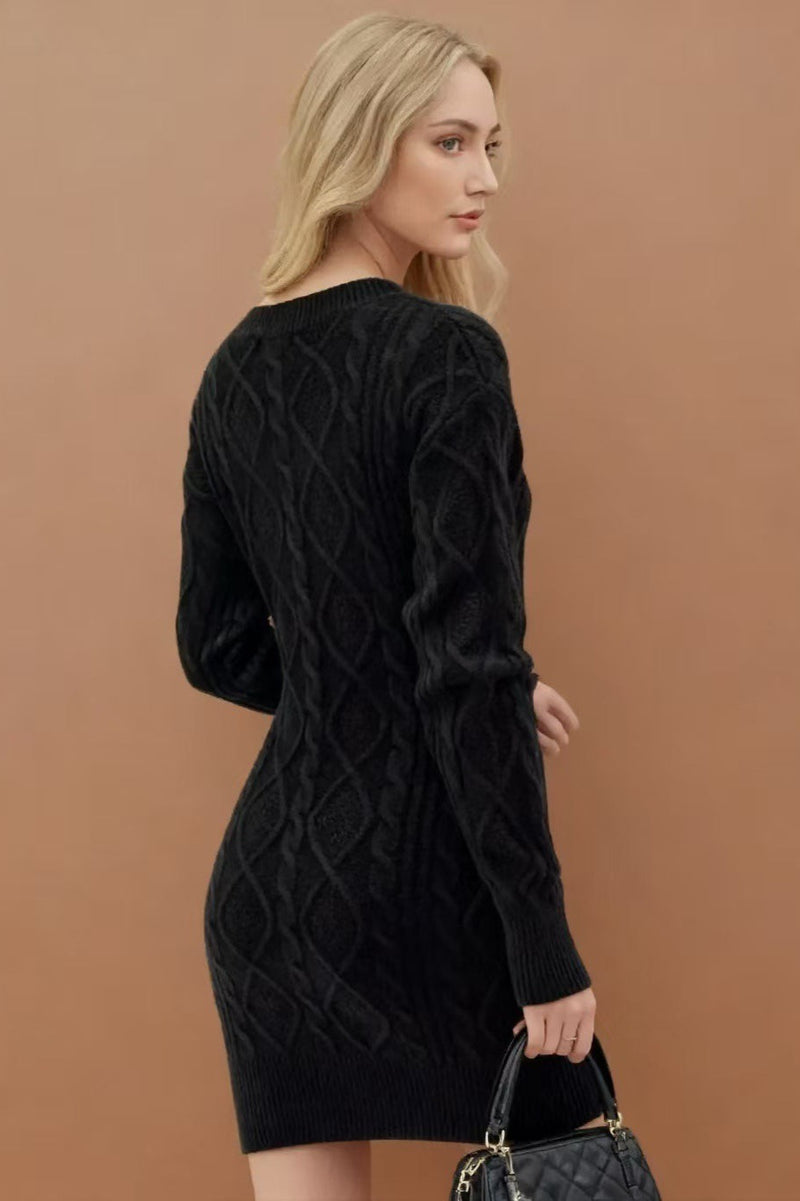 V-neck Cable Knit Sweater Dress