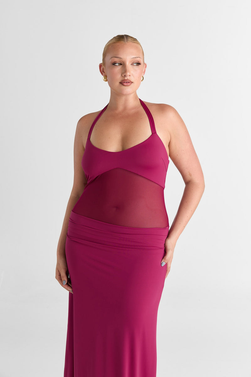 Arlenna — Maxi Dress With Sheer Mesh Waist for Evening Events