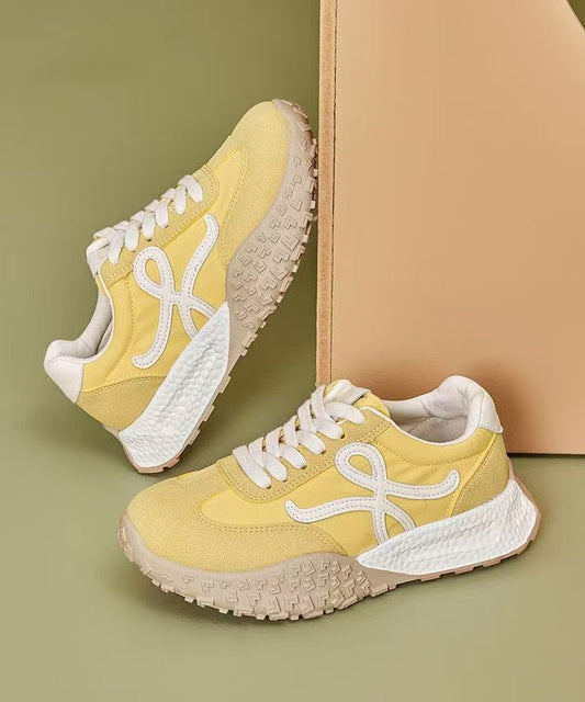 Yellow Suede Splicing Sport Flat Shoes Lace Up