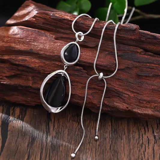 Fashion Black Stone Pendant Silver