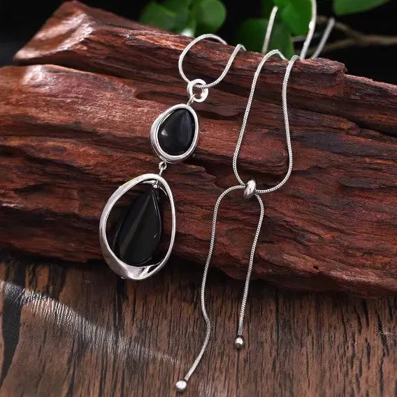 Fashion Black Stone Pendant Silver