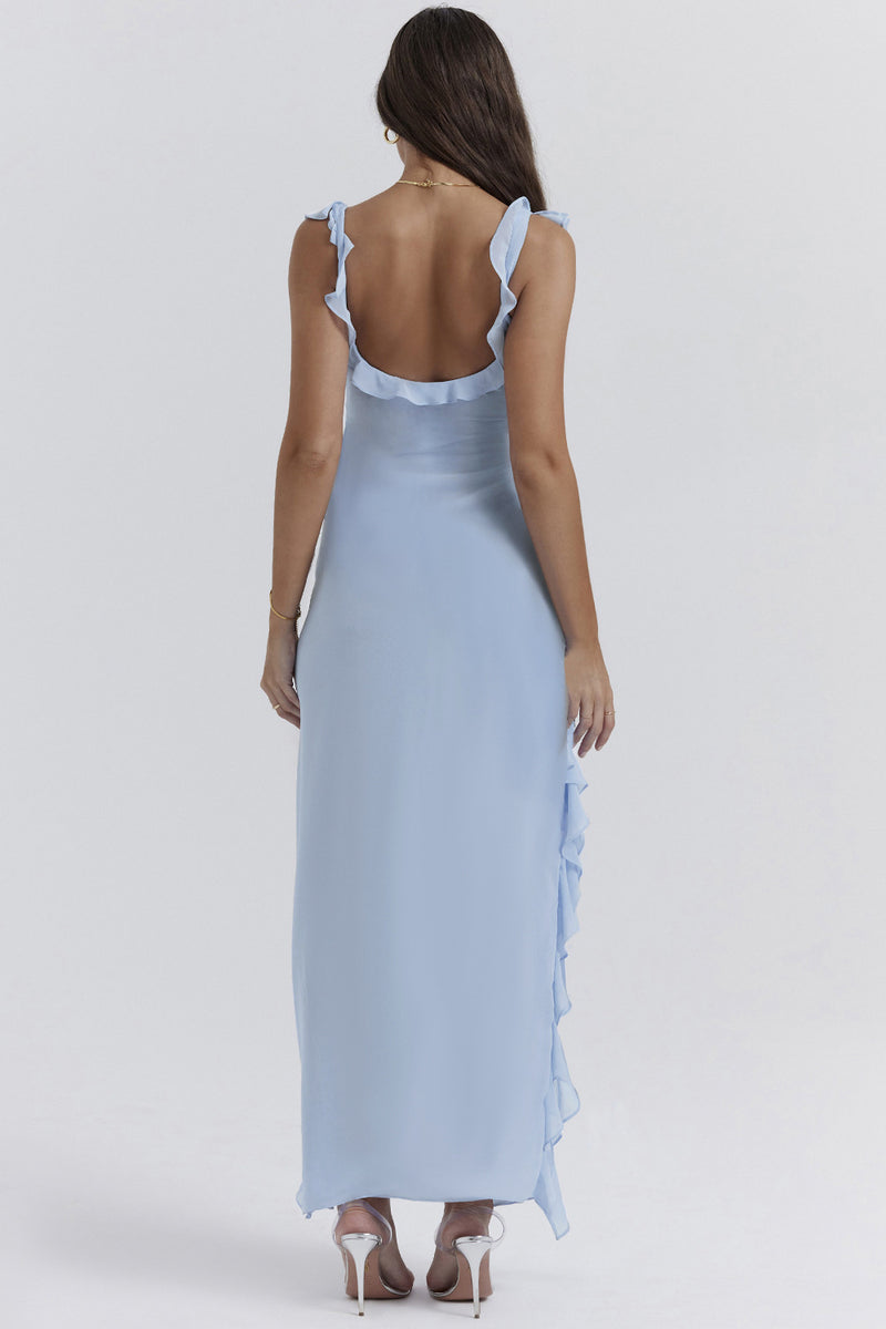 Cherry Ruffle Maxi Dress-blue