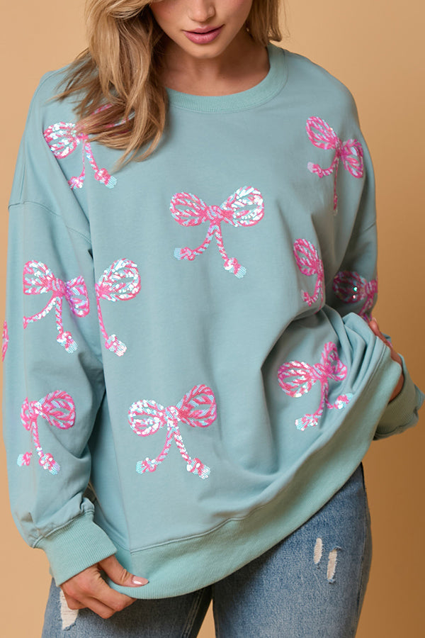 Christmas Bow Sequin Loose Long-sleeved Sweatshirt