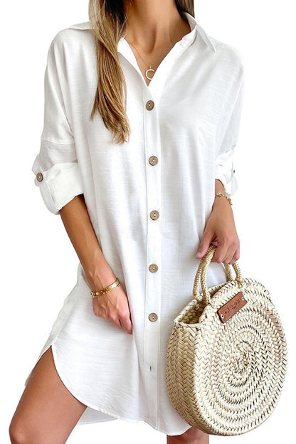 Color Button-down Shirt Style Mini Dress