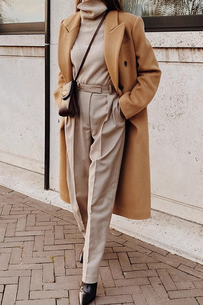 Color Double Breast Lapel Overcoat