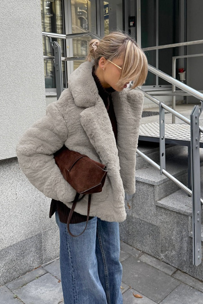Color Minimalist Fleece Loose Coat