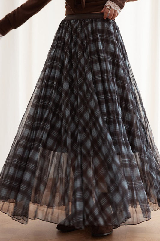 Plaid A-line Maxi Skirt
