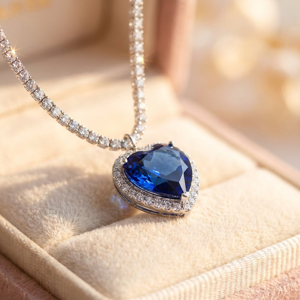 Vintage Inlaid Rhinestone Blue Stone Necklace