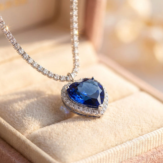 Vintage Inlaid Rhinestone Blue Stone Necklace