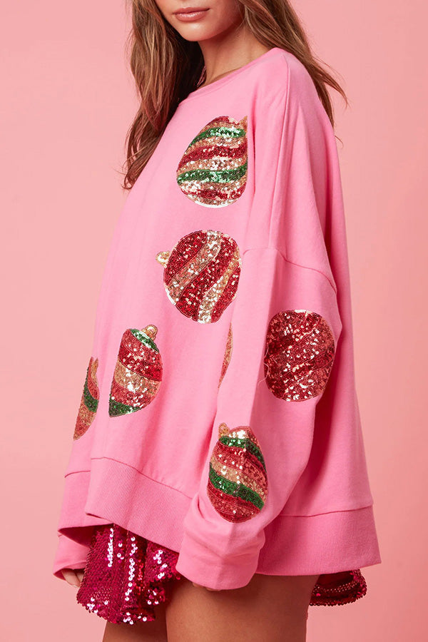 Christmas Egg Sequined Long Sleeve Sweatshirt
