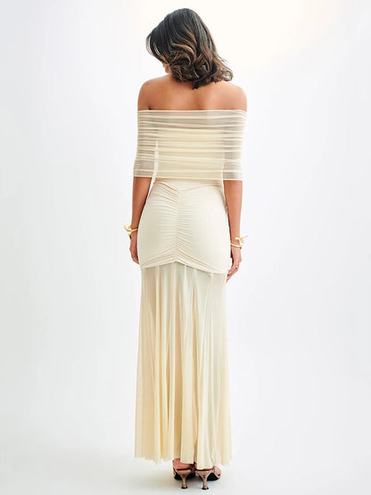 Sleeveless Mesh Patchwork Double Layer Long Dress Bodycon Evening Dress Perspective Tight Vestido