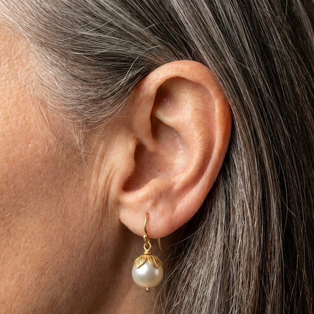 Vintage Gold Leaf Pearl Earrings