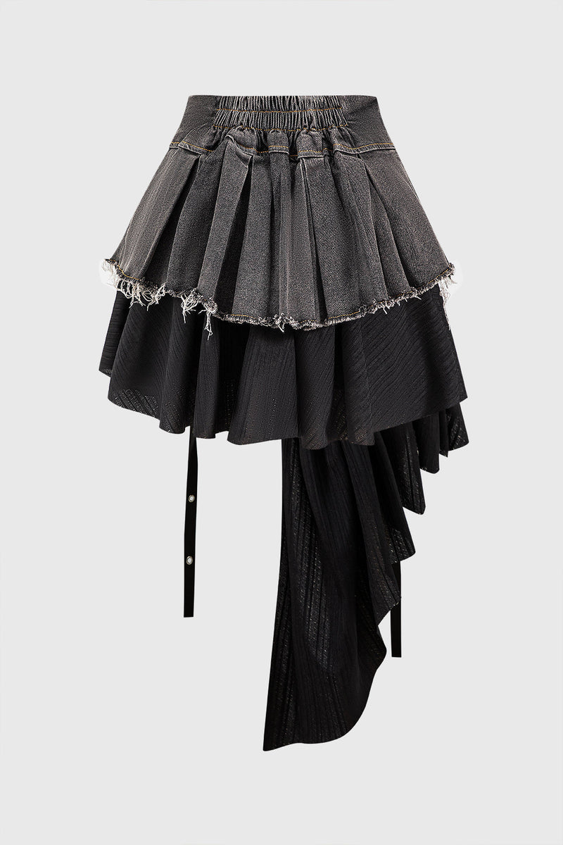 Patchwork Denim High Waist Skirt