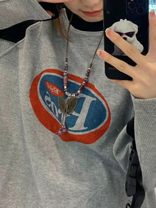 Gray American Color Block Letters Sweatshirts