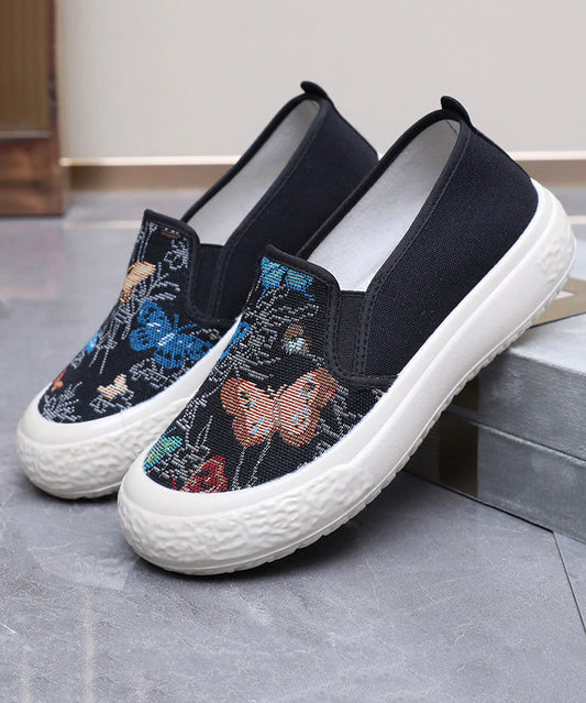 Embroidered Flats Black Cotton Fabric