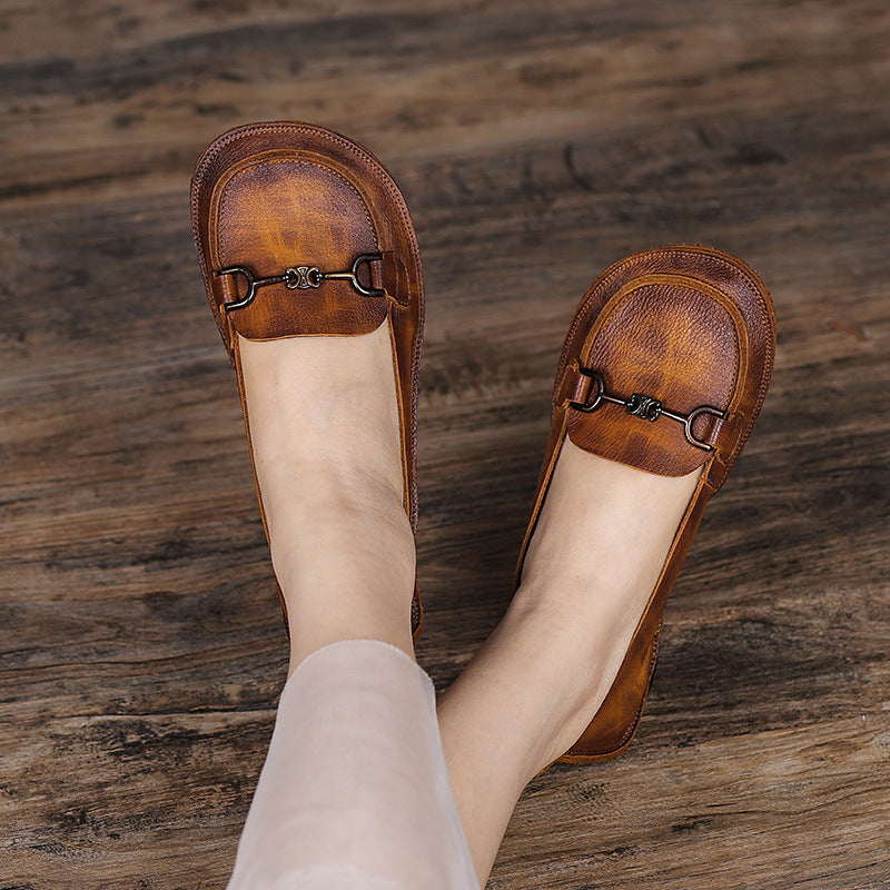 Summer Retro Leather Flat Shoes