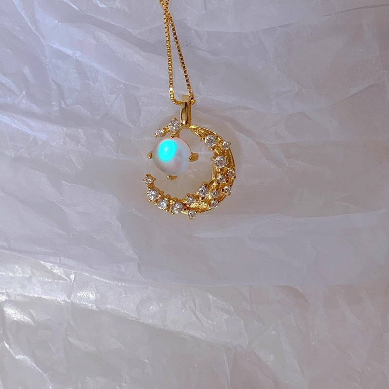 Celestial Opal Moon Necklace