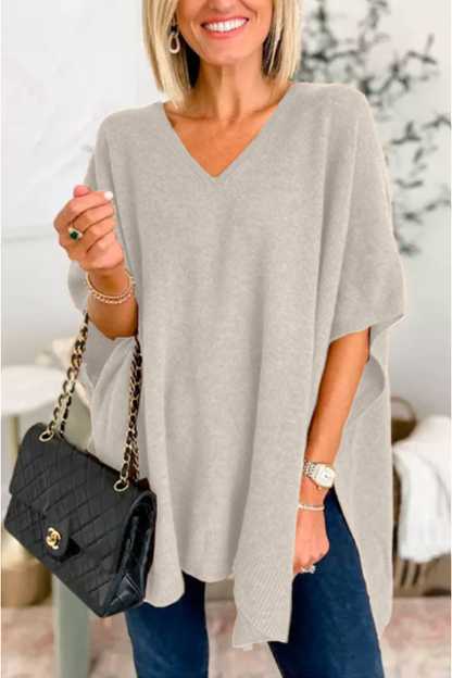 V Neck Loose Fit Poncho Sweater