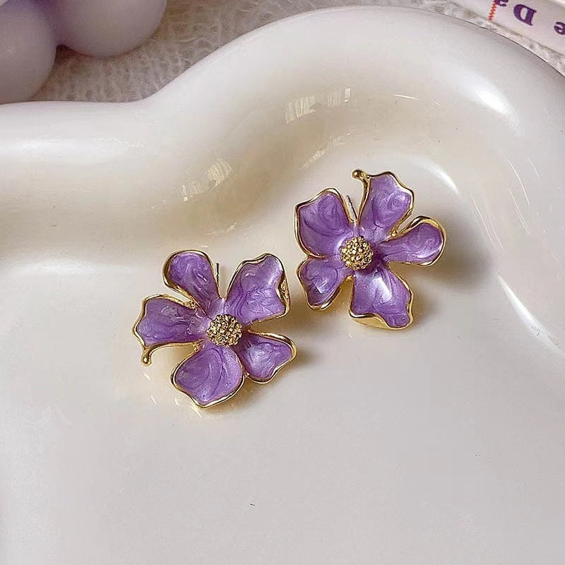 Vintage Purple Flower Earrings
