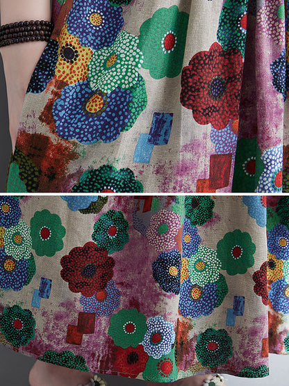 Loose Multi-colored Printed Midi Dress