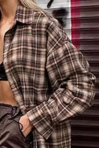 Plaid Longline Loose Fit Blouse