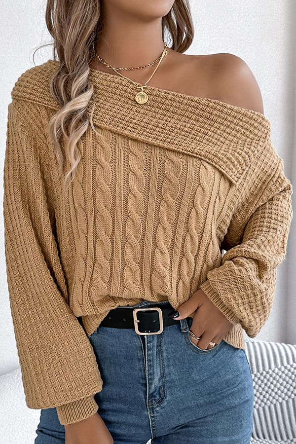 Color One Shoulder Long Sleeve Knitted Sweater