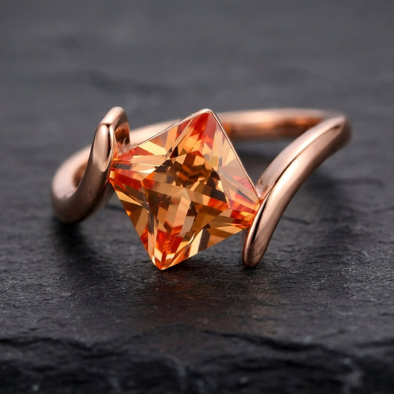 Rose Gold Pyramid Cut Orange Gem Ring