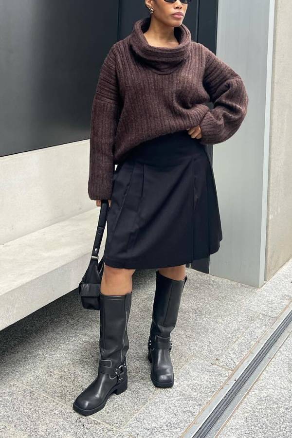 Fashionable Irregular Collar Loose Knitted Sweater