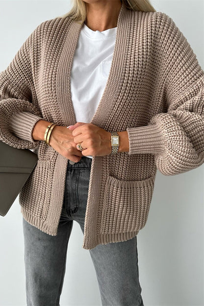 Color V-neck Long-sleeved Knitted Cardigan