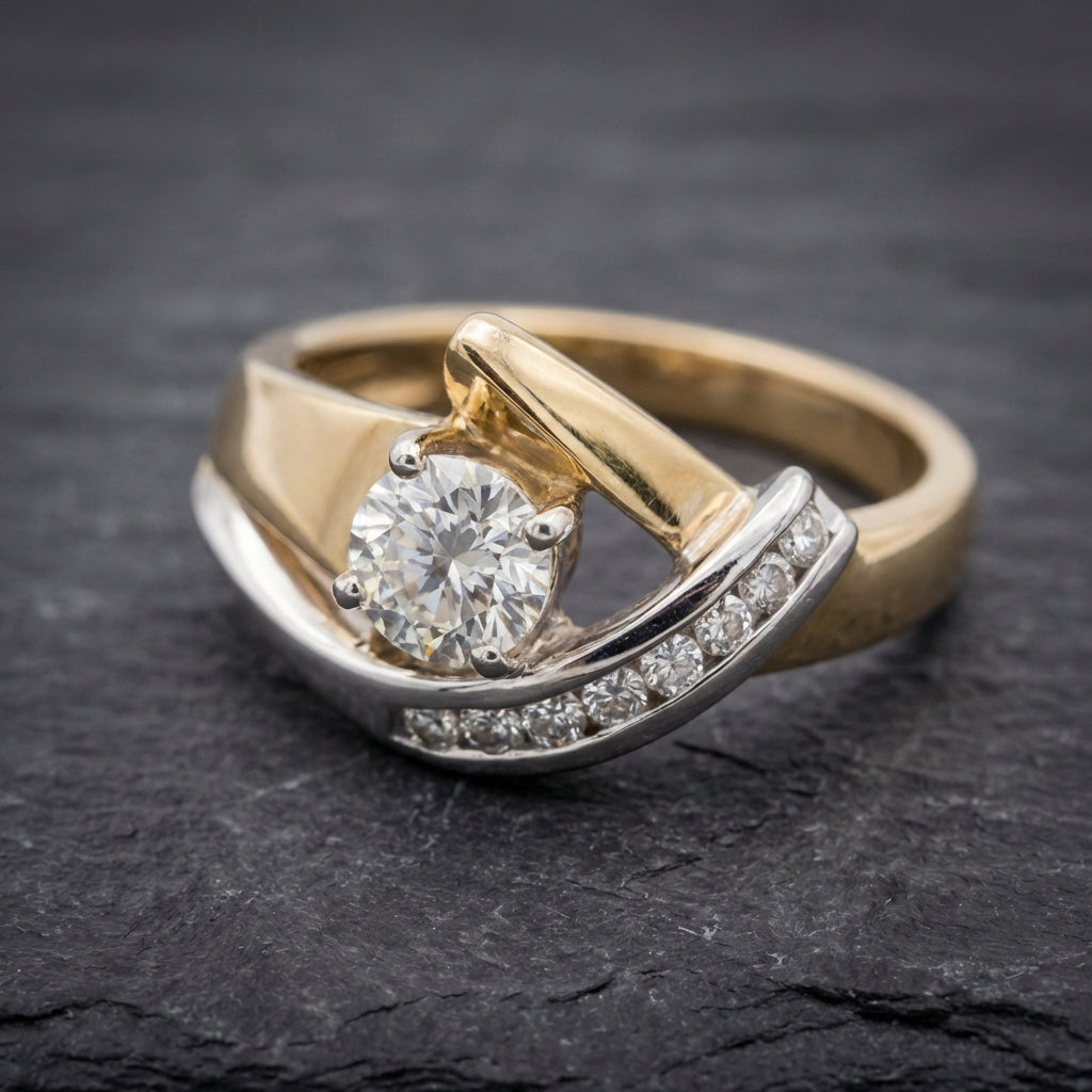 Vintage Irregular Gold & Silver Zirconia Ring
