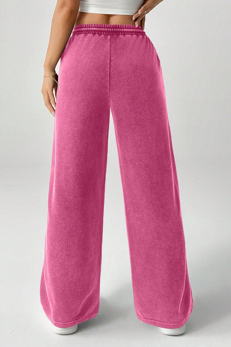 Color Drawstring Waist Wide Leg Sweat Pants