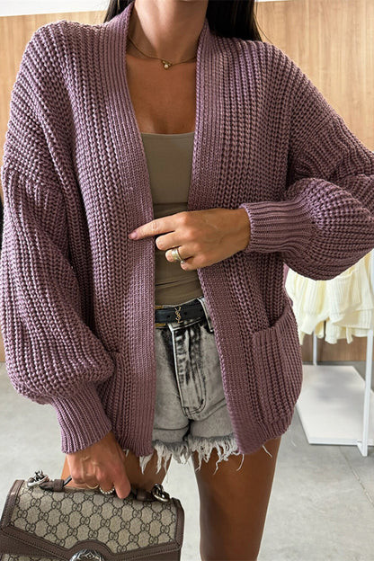 Color V-neck Long-sleeved Knitted Cardigan