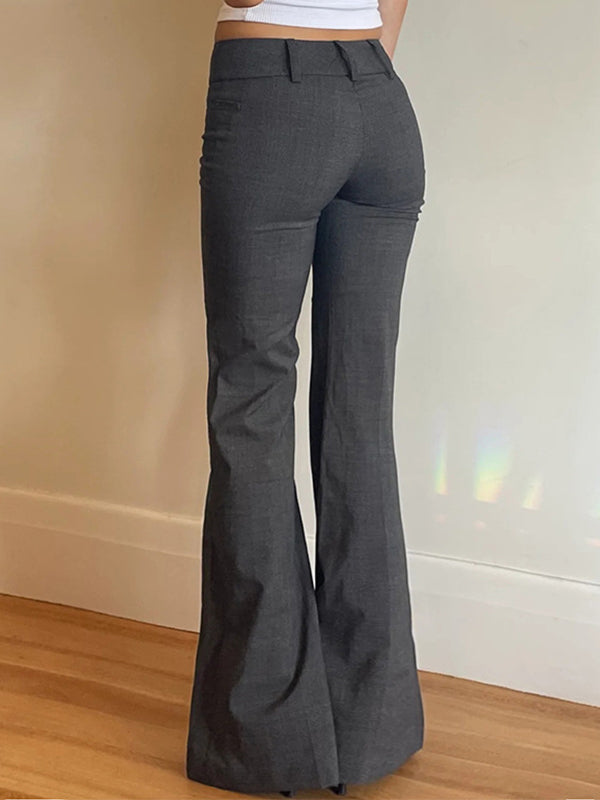 Dark Grey Pleated Flare Leg Pants