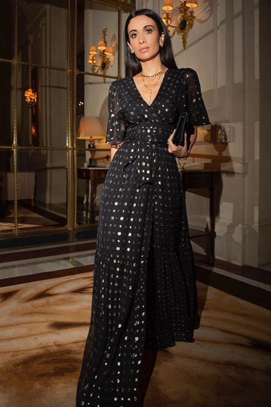 Polka Dot V-neck Maxi Dress