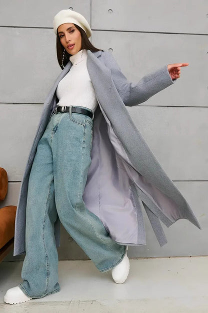 Double Breasted V-neck Wool Overcoat