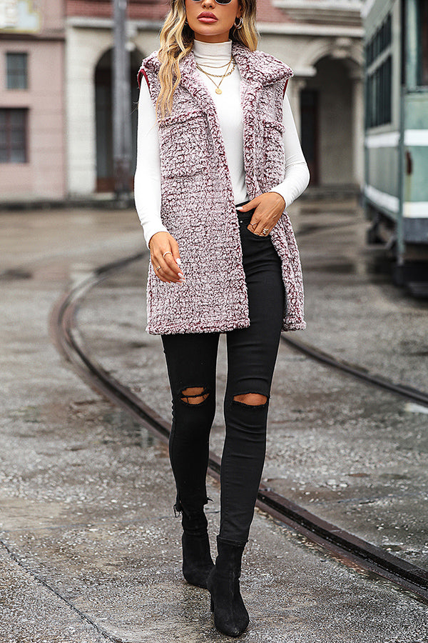Lapel Sleeveless Pocket Loose Long Vest Coat