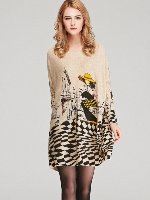 Loose Printed Split-joint Sweater