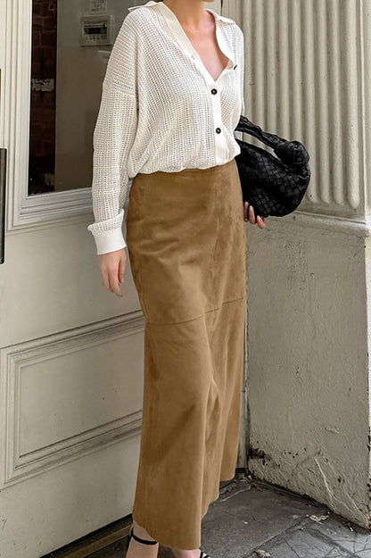 French Minimalist High-waisted Color Midi Skirt
