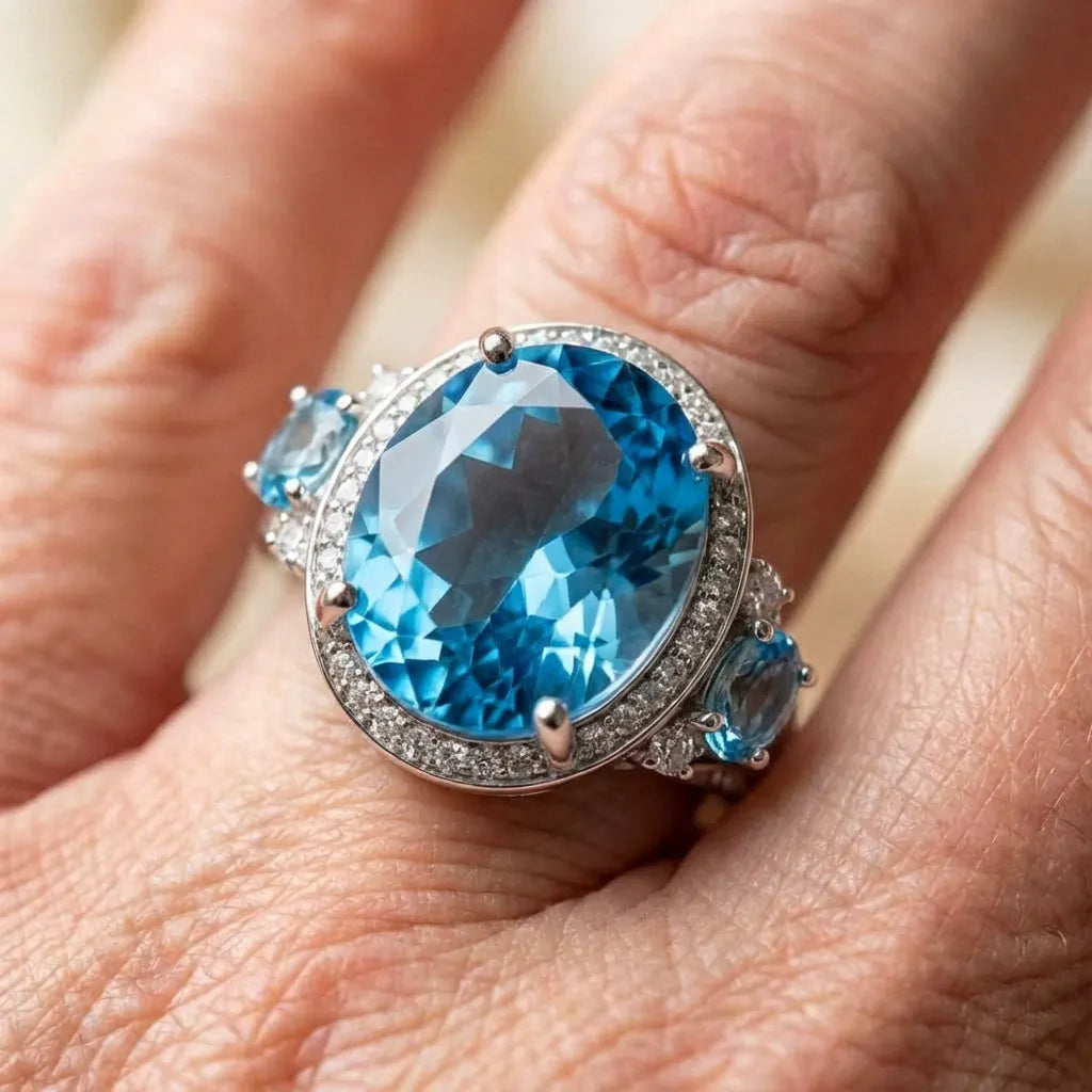 Vintage Silver Ring With Blue Crystal